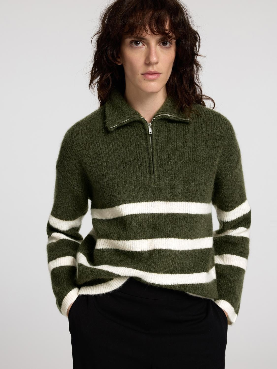 Maline Ls Knit Half Zip - Kalamata Birch