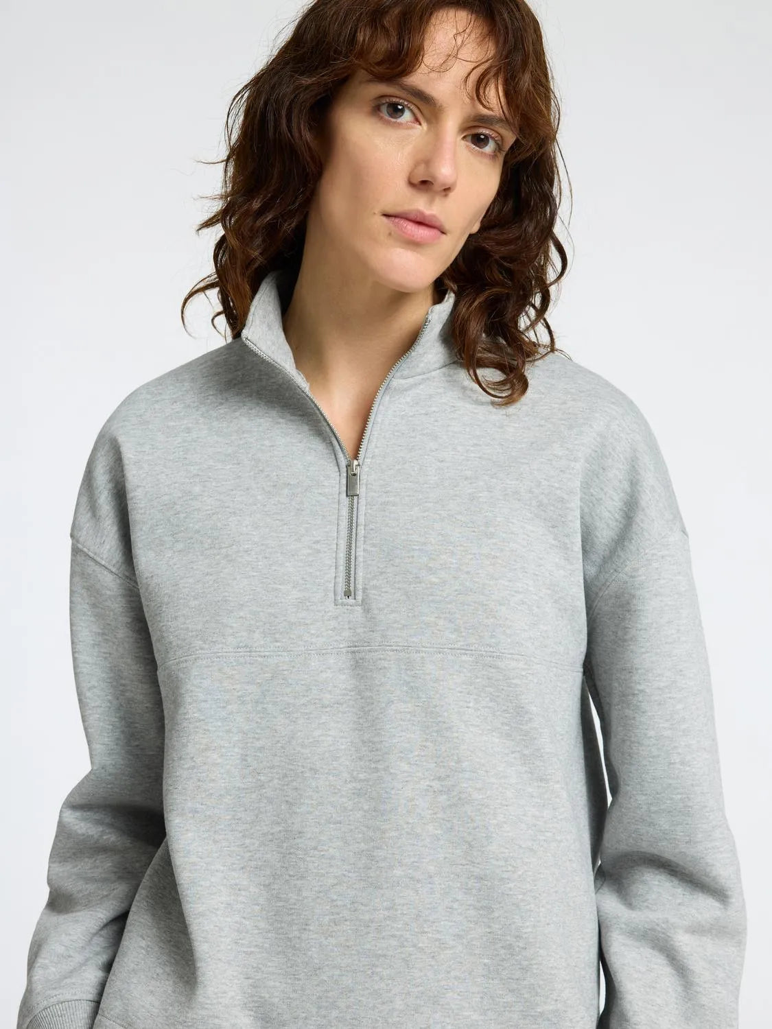 Gia Ls Zipper Sweat - Light Grey Melange