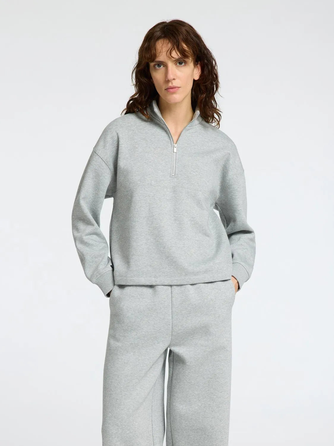 Gia Ls Zipper Sweat - Light Grey Melange