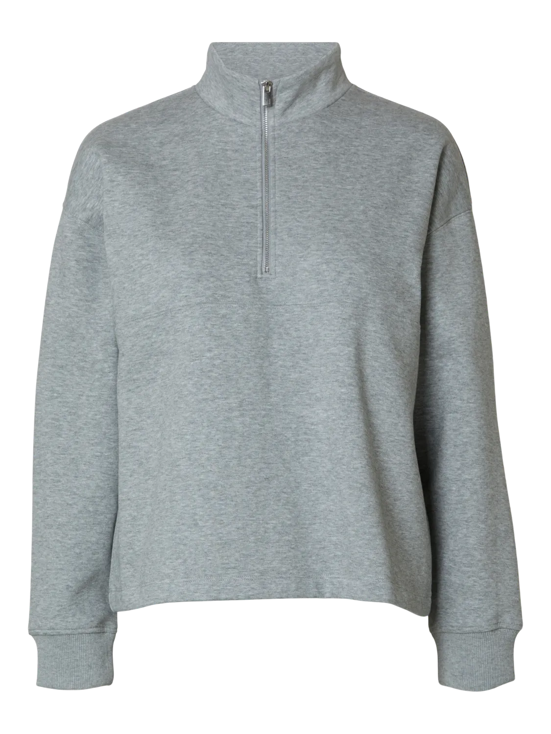 Gia Ls Zipper Sweat - Light Grey Melange
