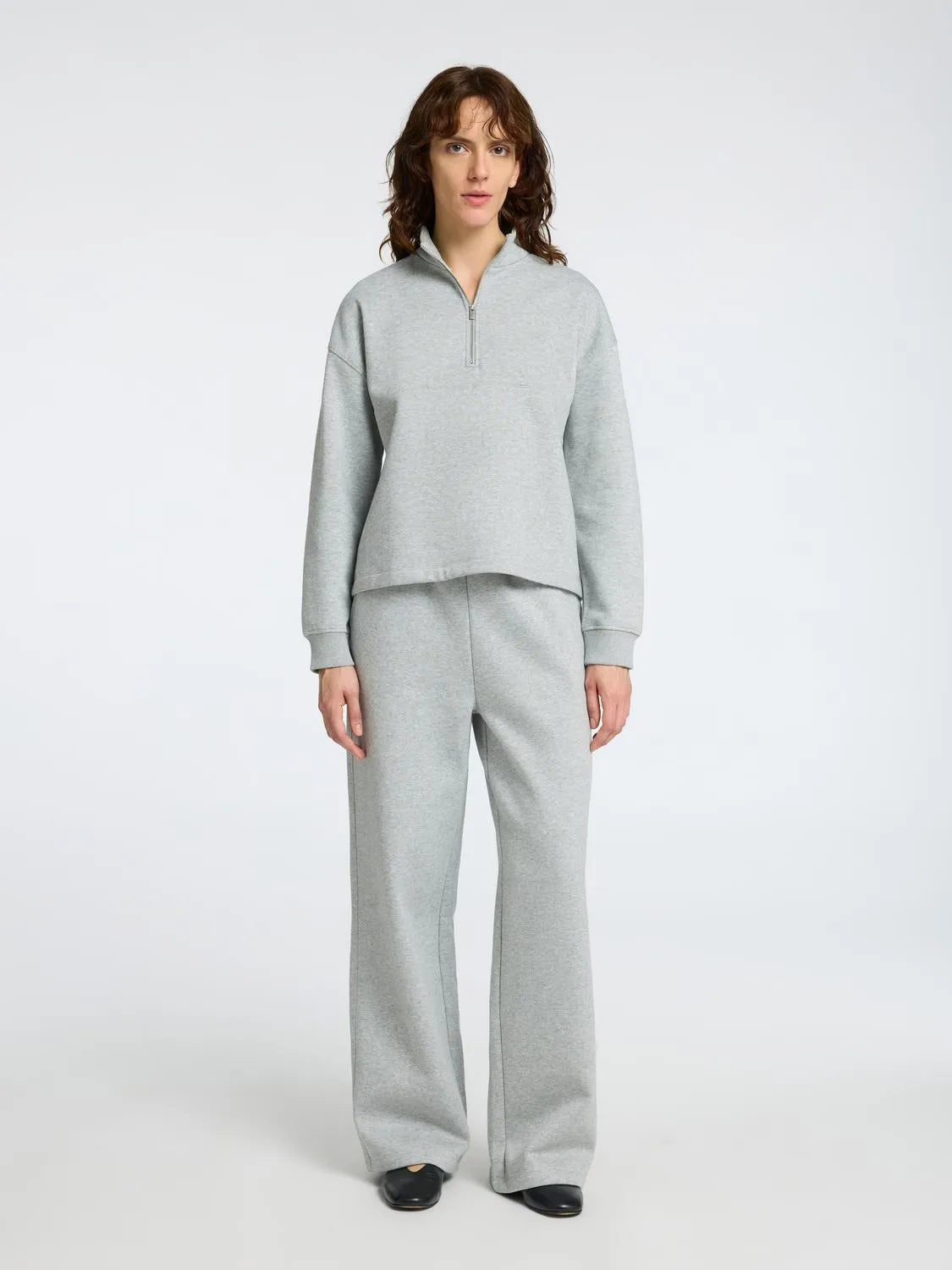 Gia Ls Zipper Sweat - Light Grey Melange