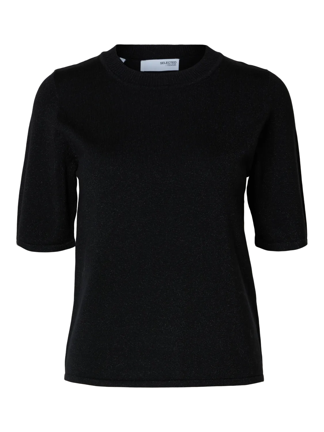 Lura Lurex 2/4 Knit O-Neck - Black Tonal Lurex