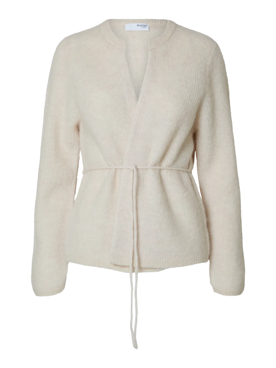 Sia Ras Ls Knit Belt Kofta - Birch Melange