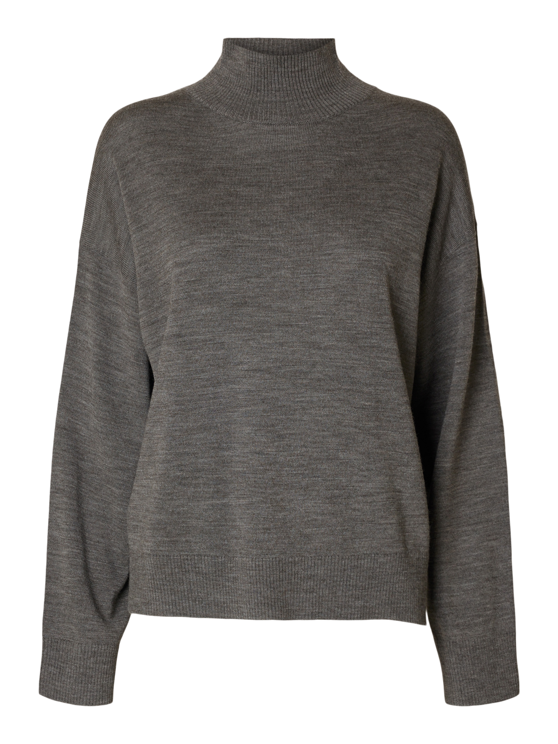 Hella Ls Knit High Neck - Medium Grey Melange