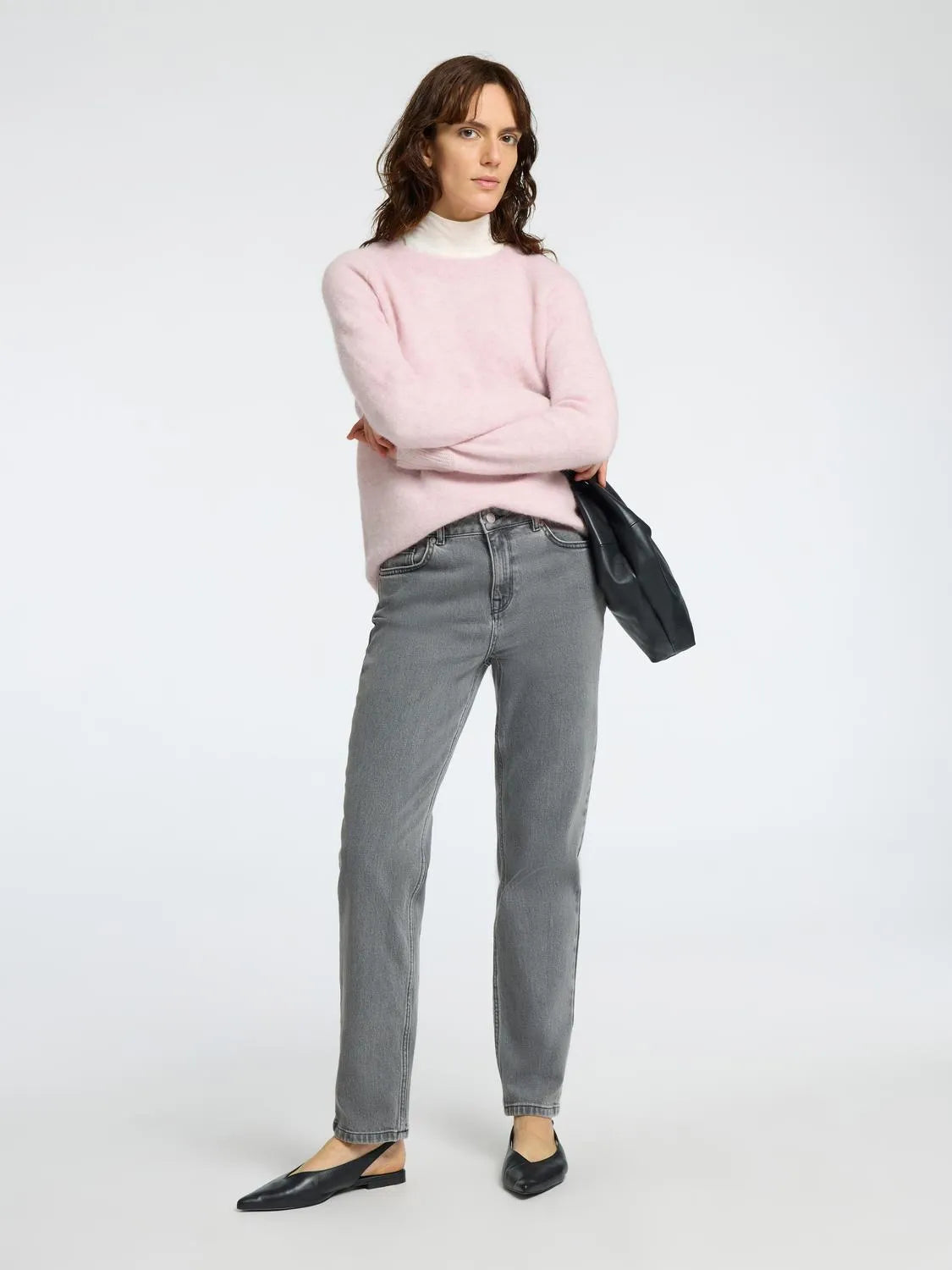 Selected Femme Lulu LS Knit O-Neck - Bleached Mauve Melange