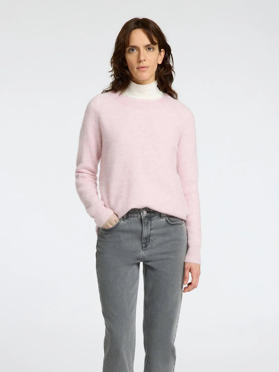Selected Femme Lulu LS Knit O-Neck - Bleached Mauve Melange