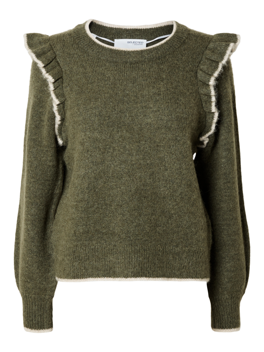 Alva Frills Ls Knit O-Neck - Kalamata/Birch