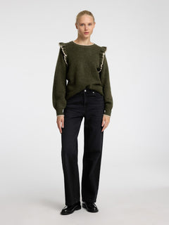 Alva Frills Ls Knit O-Neck - Kalamata/Birch