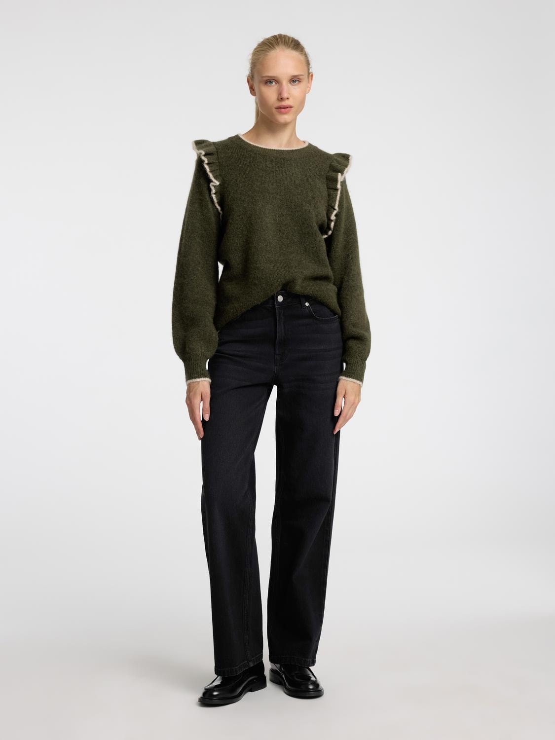 Alva Frills Ls Knit O-Neck - Kalamata/Birch