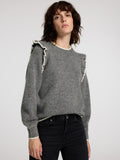 Alva Frills Ls Knit O-Neck - Medium Grey Melange/Birch