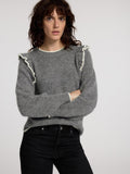 Alva Frills Ls Knit O-Neck - Medium Grey Melange/Birch