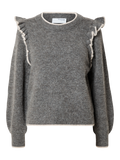 Alva Frills Ls Knit O-Neck - Medium Grey Melange/Birch