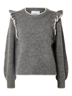 Alva Frills Ls Knit O-Neck - Medium Grey Melange/Birch