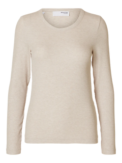 Dianna Ls O-Neck Top - Oatmeal Melange