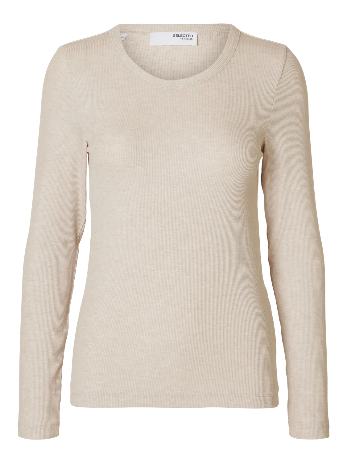 Dianna Ls O-Neck Top - Oatmeal Melange