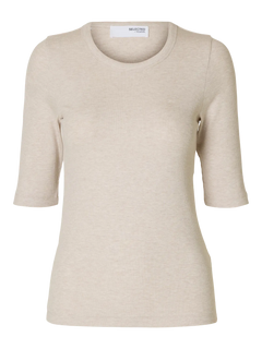 Dianna 2/4 O-Neck Top Noos - Oatmeal Melange