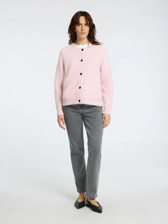 Lulu Ls Knit Short Cardigan B Noos - Bleached Mauve Melange