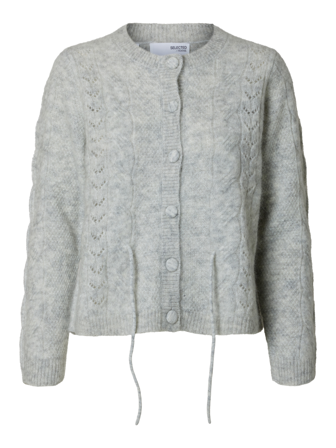 Vera Ls Knit Belt Cardigan - Ljusgrå melange