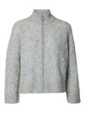 Vera Ls Knit Zip Cardigan - Light Grey Melange