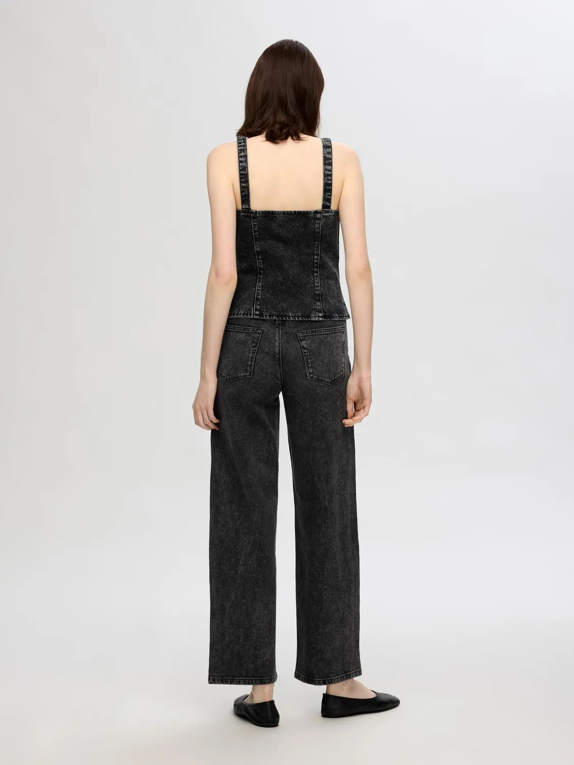 Marley-Merle Hw Wide Jeans - Black Washed