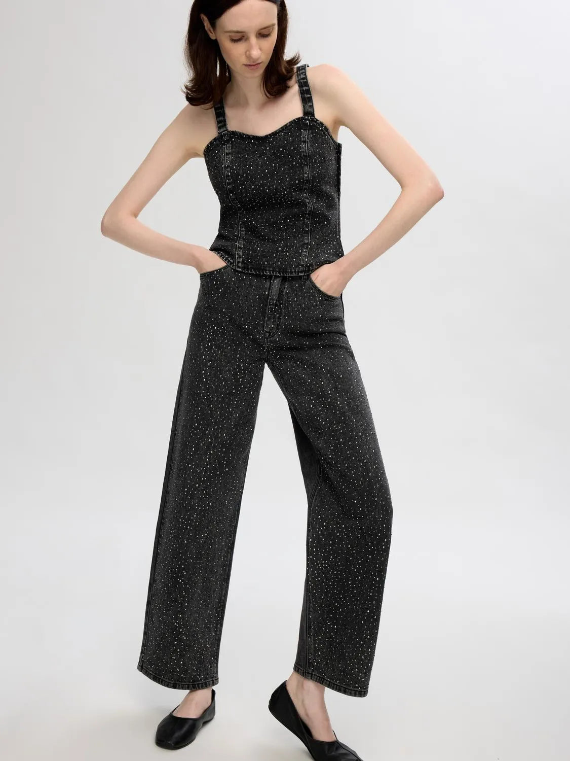 Marley-Merle Hw Wide Jeans - Black Washed