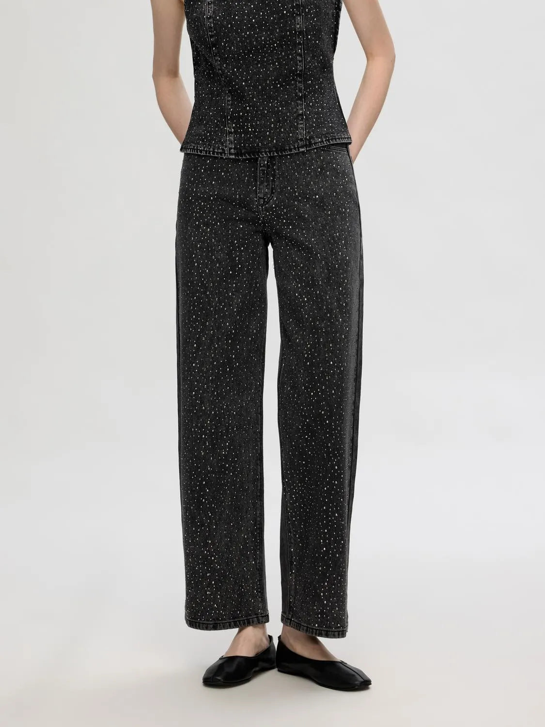Marley-Merle Hw Wide Jeans - Black Washed