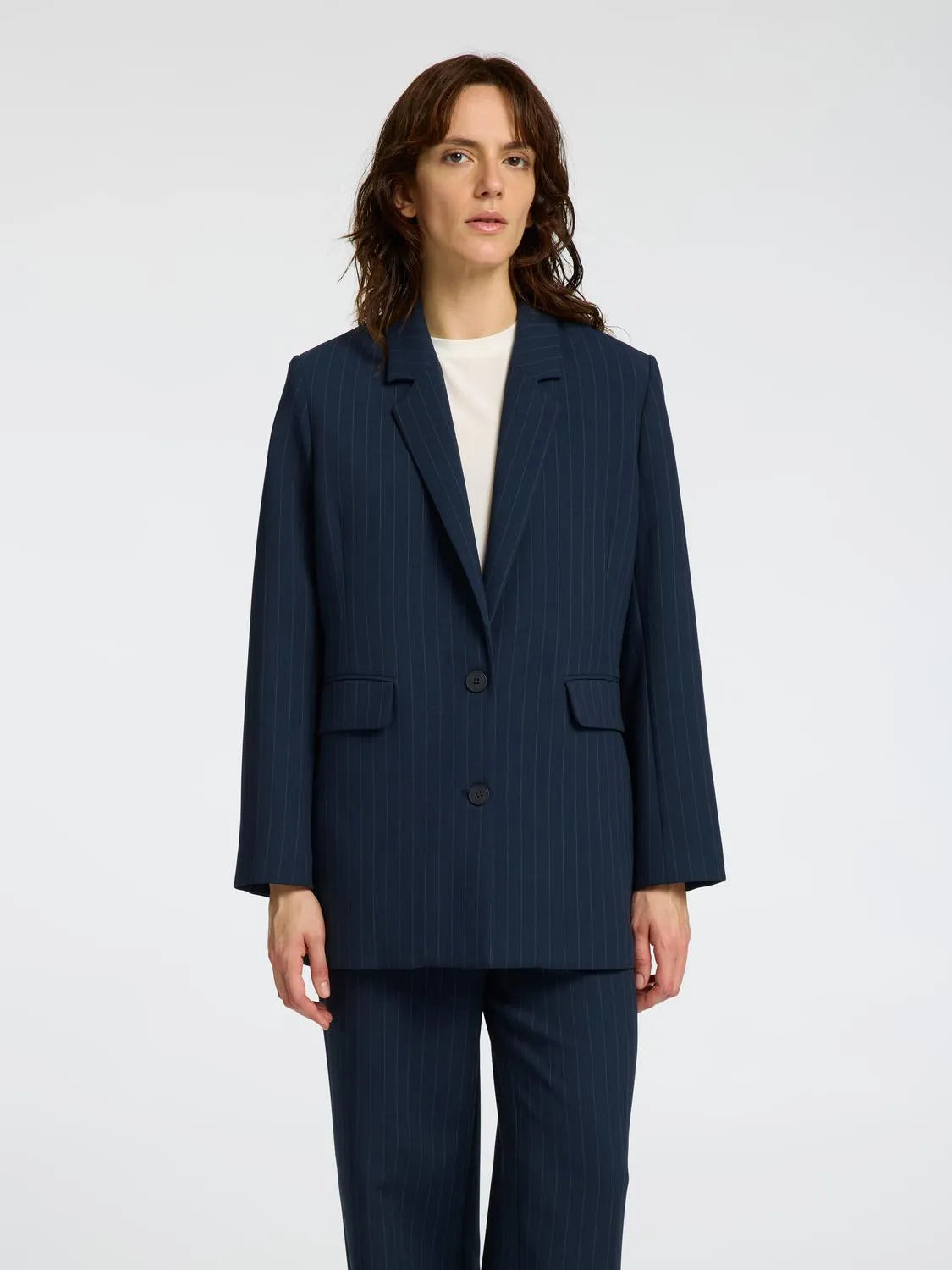 Rita LS Relaxed Blazer Pin Stripe - Dark Sapphire Pin Stripe