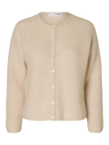 Sia Ras Ls Knit O-Neck Kofta - Birch Melange