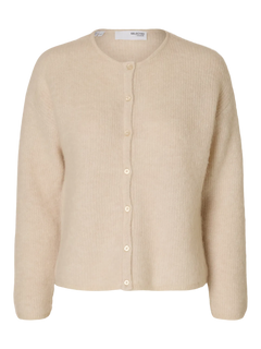 Sia Ras Ls Knit O-Neck Cardigan - Birch Melange