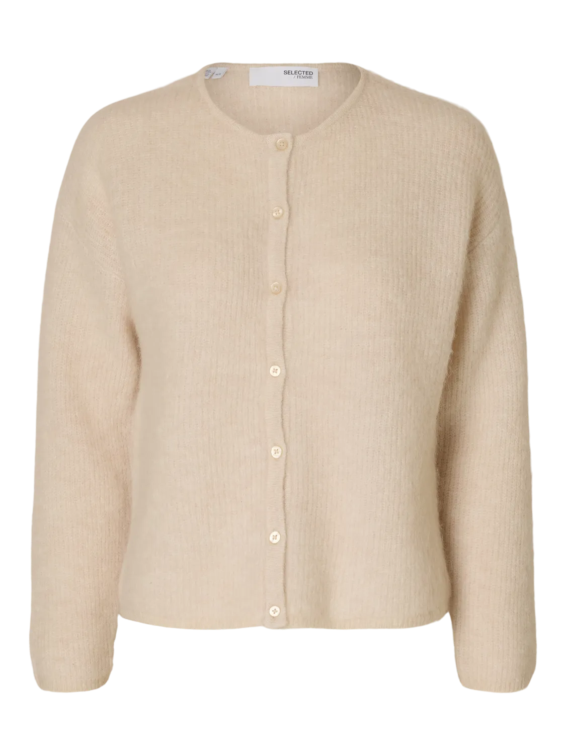 Sia Ras Ls Knit O-Neck Kofta - Birch Melange