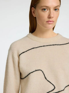 Sia Ras Ls Knit Artwork O-Neck - Birch Black