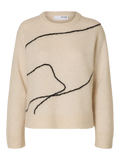 Sia Ras Ls Knit Artwork O-Neck - Birch Black