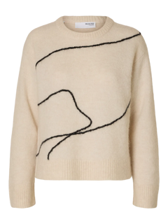 Sia Ras Ls Knit Artwork O-Neck - Birch Black