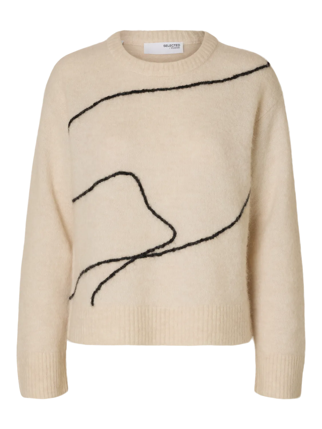 Sia Ras Ls Knit Artwork O-Neck - Birch Black