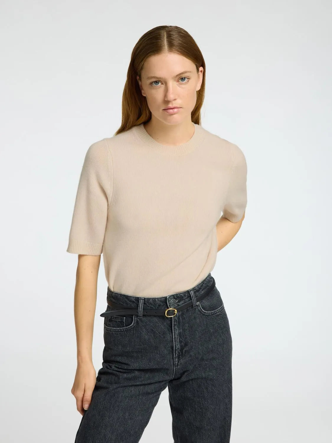Cille 2/4 Knit O-Neck - Birch Melange