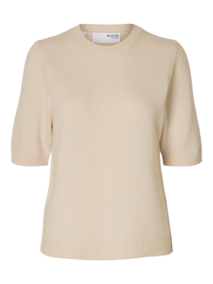 Cille 2/4 Knit O-Neck - Birch Melange