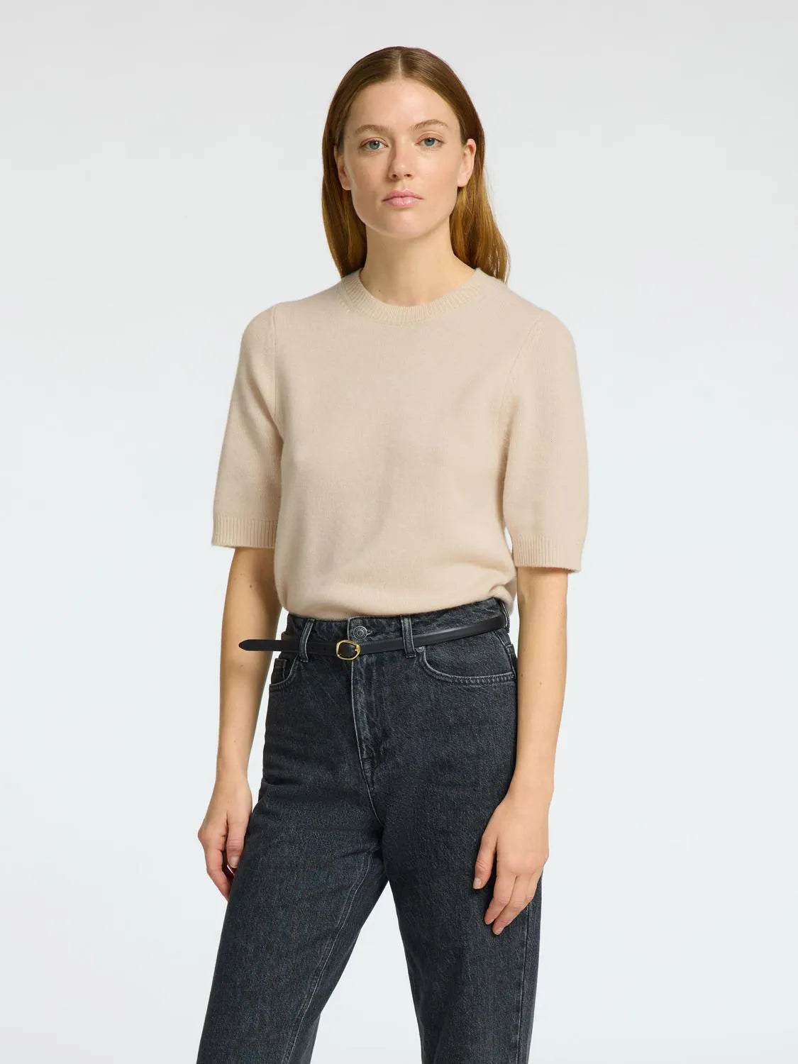 Cille 2/4 Knit O-Neck - Birch Melange