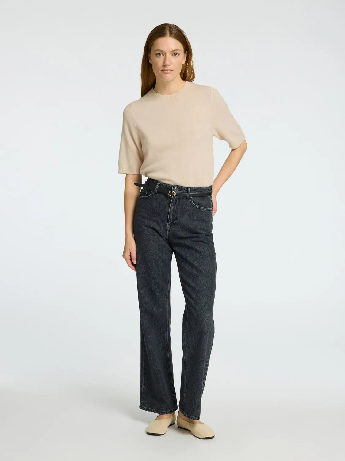 Cille 2/4 Knit O-Neck - Birch Melange