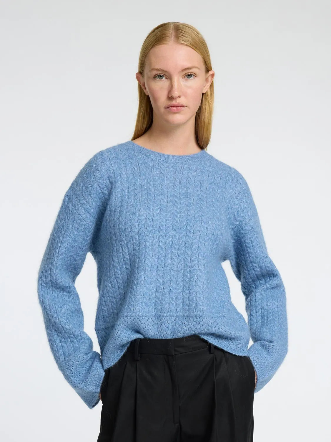 Alva Structure Ls Knit O-Neck - Endless Sky Melange