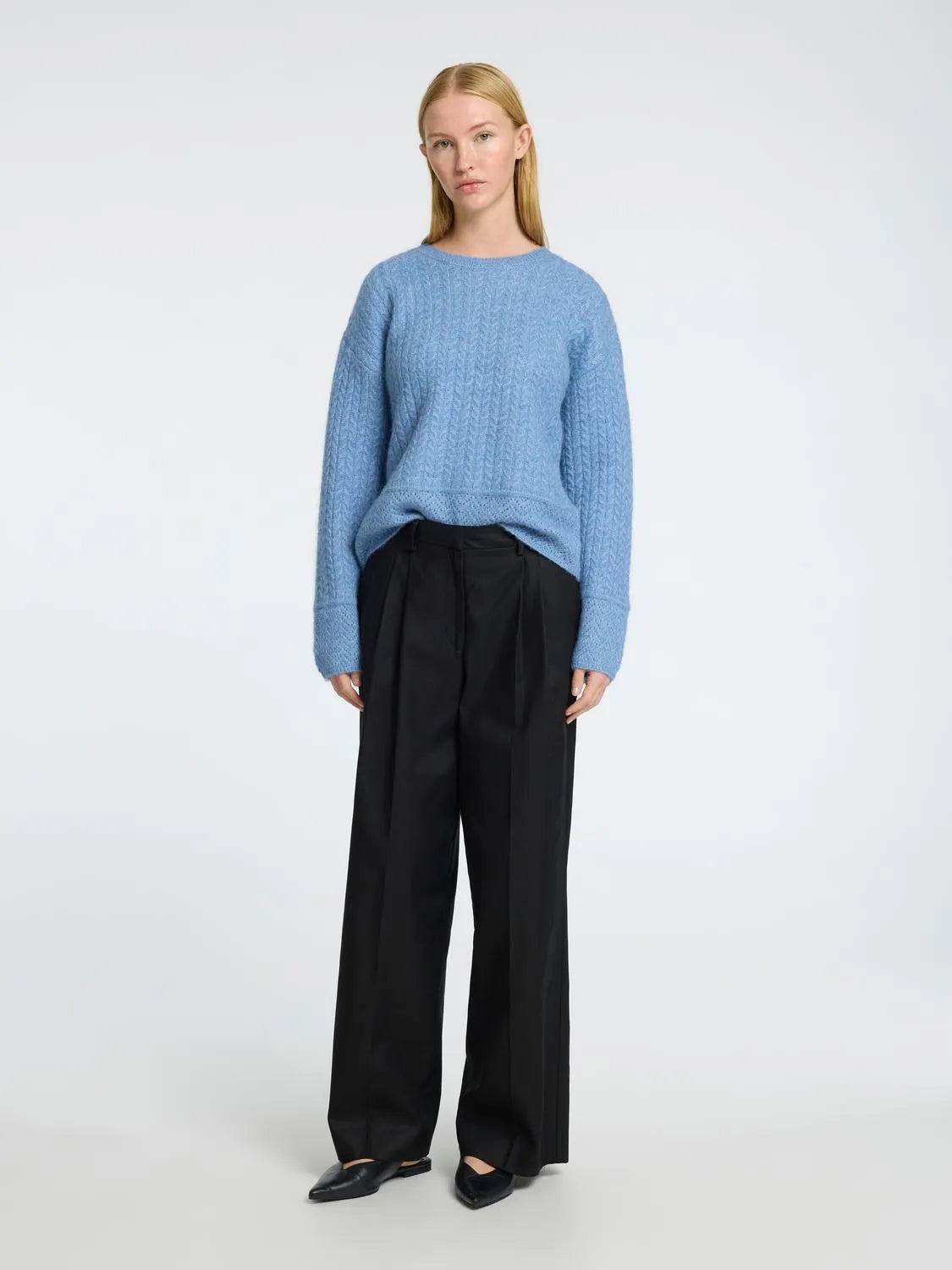 Alva Structure Ls Knit O-Neck - Endless Sky Melange
