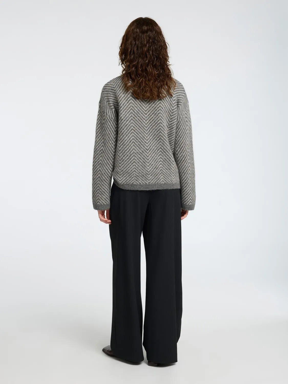 Selected Femme Lulu Ls Herringbone Knit High Neck - Medium Grey Melange/Birch