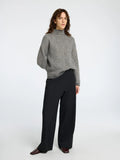 Selected Femme Lulu Ls Herringbone Knit High Neck - Medium Grey Melange/Birch