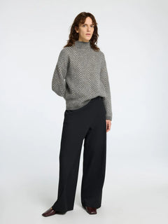 Lulu Ls Herringbone Knit High Neck - Medium Grey Melange/Birch