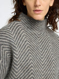 Selected Femme Lulu Ls Herringbone Knit High Neck - Medium Grey Melange/Birch