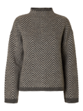 Selected Femme Lulu Ls Herringbone Knit High Neck - Medium Grey Melange/Birch