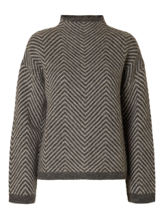 Lulu Ls Herringbone Knit High Neck - Medium Grey Melange/Birch