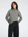 Selected Femme Lulu Ls Herringbone Knit High Neck - Medium Grey Melange/Birch