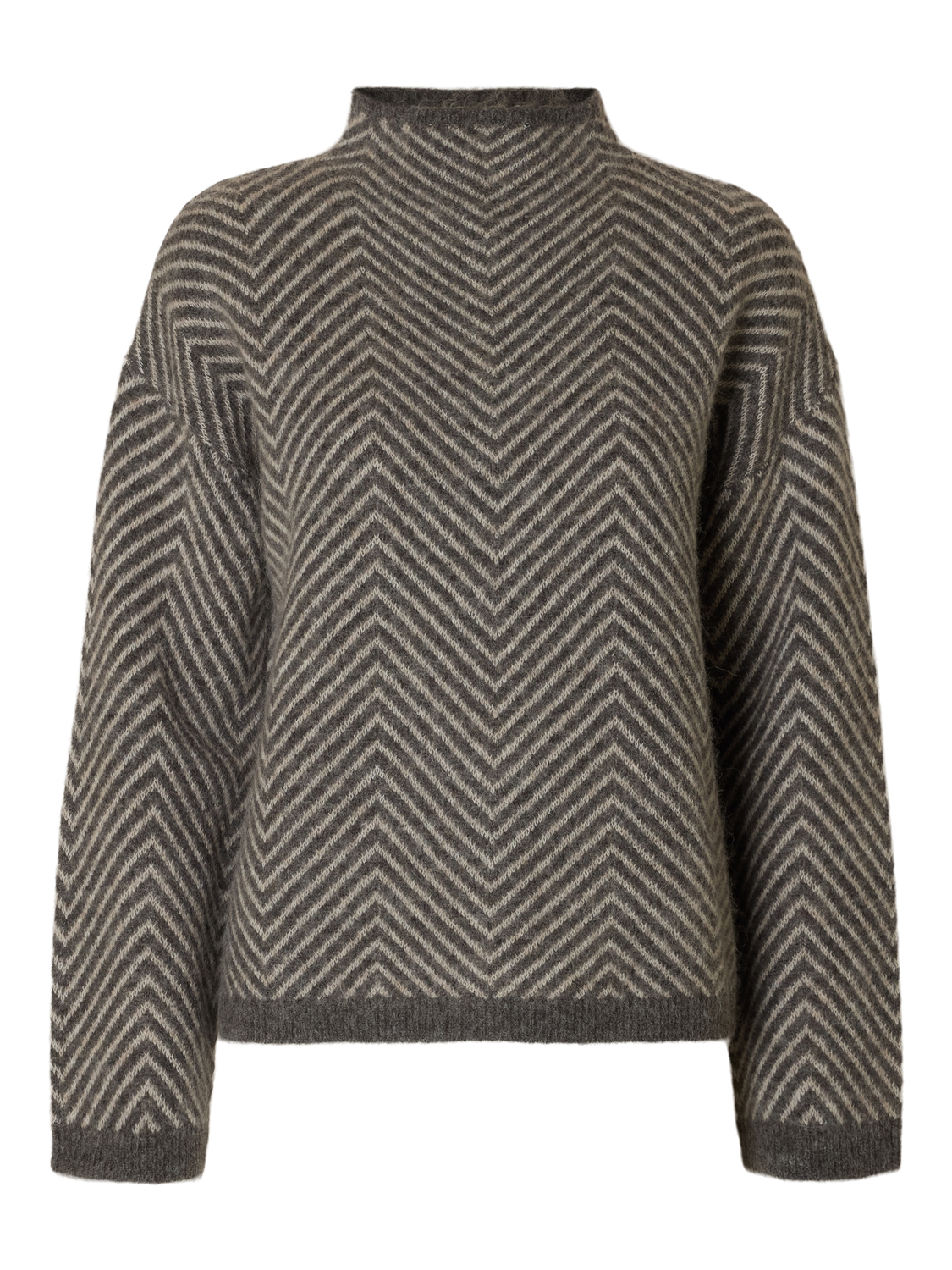 Selected Femme Lulu Ls Herringbone Knit High Neck - Medium Grey Melange/Birch