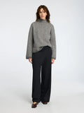 Selected Femme Lulu Ls Herringbone Knit High Neck - Medium Grey Melange/Birch