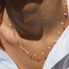 Stationed Pearl Necklace - Pale Gold